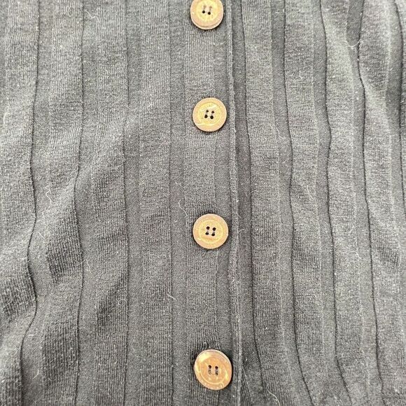 Free People Central Park Cardi Top Black Womens Large Ribbed Button Sweater - Picture 2 of 5